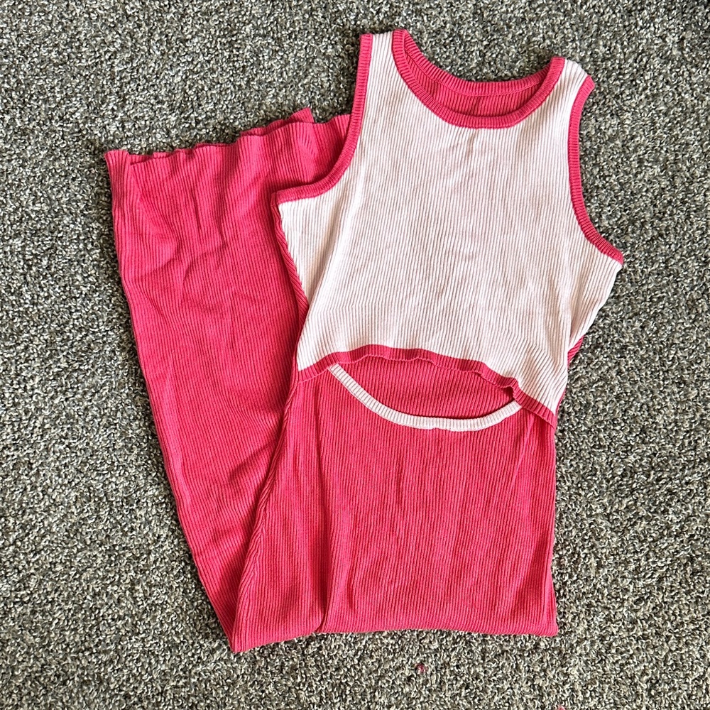 Amazon Pink and Cream Midi Dress
